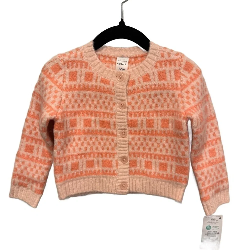 Carter’s NWT Knit Peach and Coral Sweater Cardigan Size 12 Month